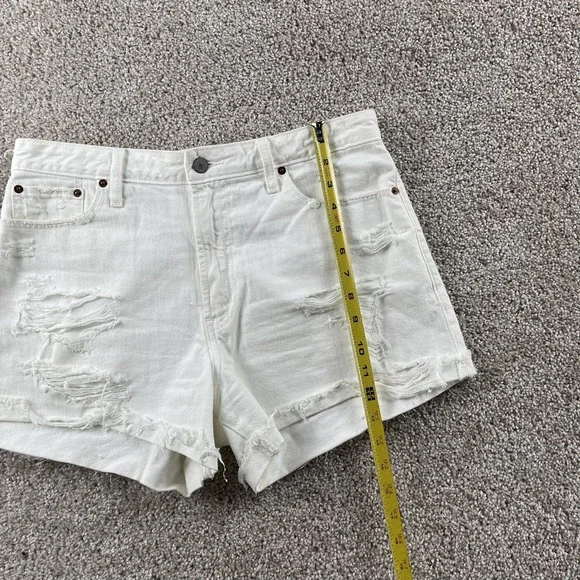 Abercrombie & Fitch Shorts Womens 8 White Denim High Rise Distressed Cutoff - Picture 6 of 9